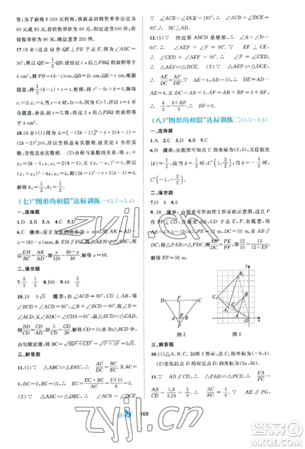 廣西師范大學(xué)出版社2022新課程學(xué)習(xí)與測(cè)評(píng)單元雙測(cè)九年級(jí)數(shù)學(xué)全冊(cè)湘教版B版參考答案