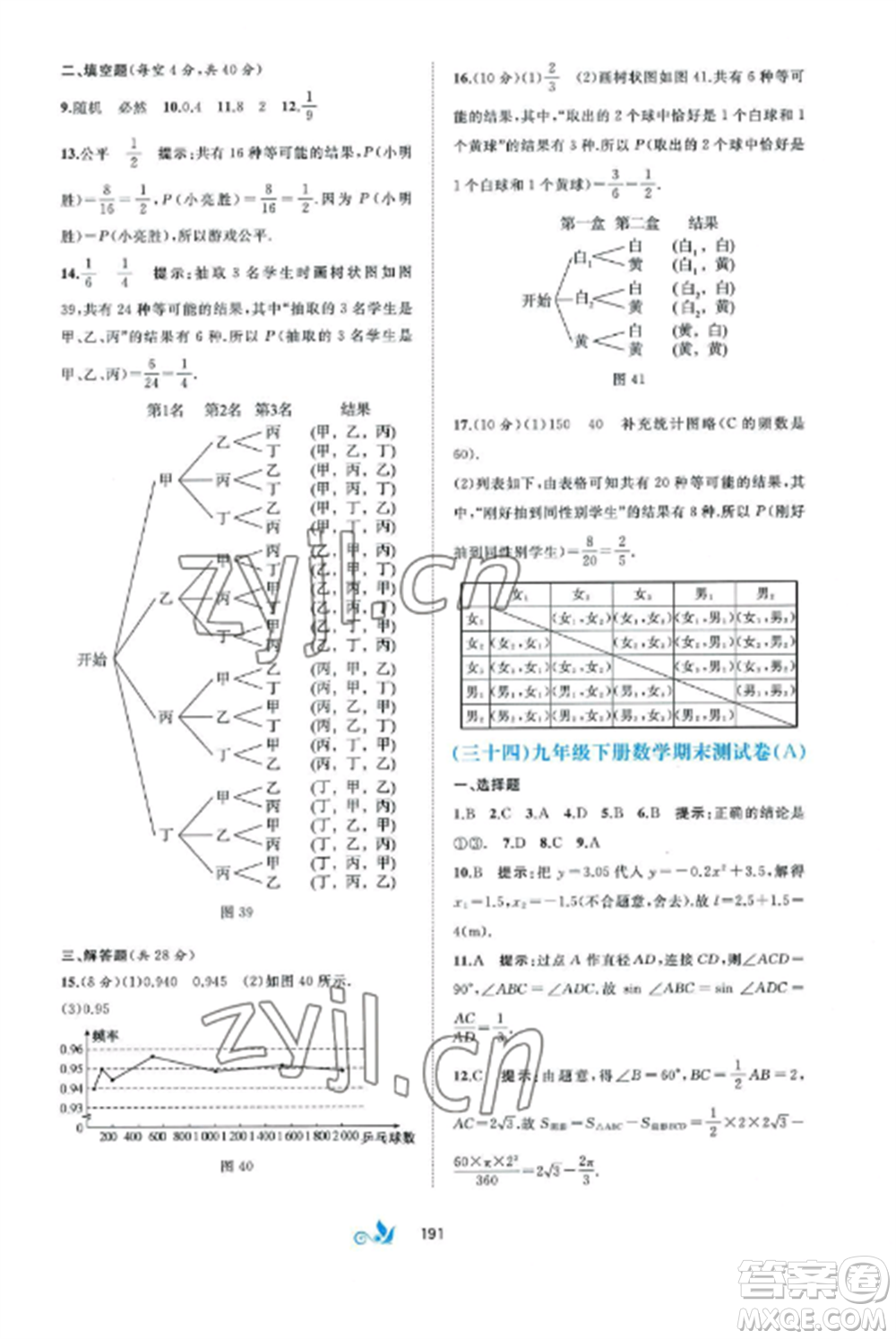 廣西師范大學(xué)出版社2022新課程學(xué)習(xí)與測(cè)評(píng)單元雙測(cè)九年級(jí)數(shù)學(xué)全冊(cè)湘教版B版參考答案