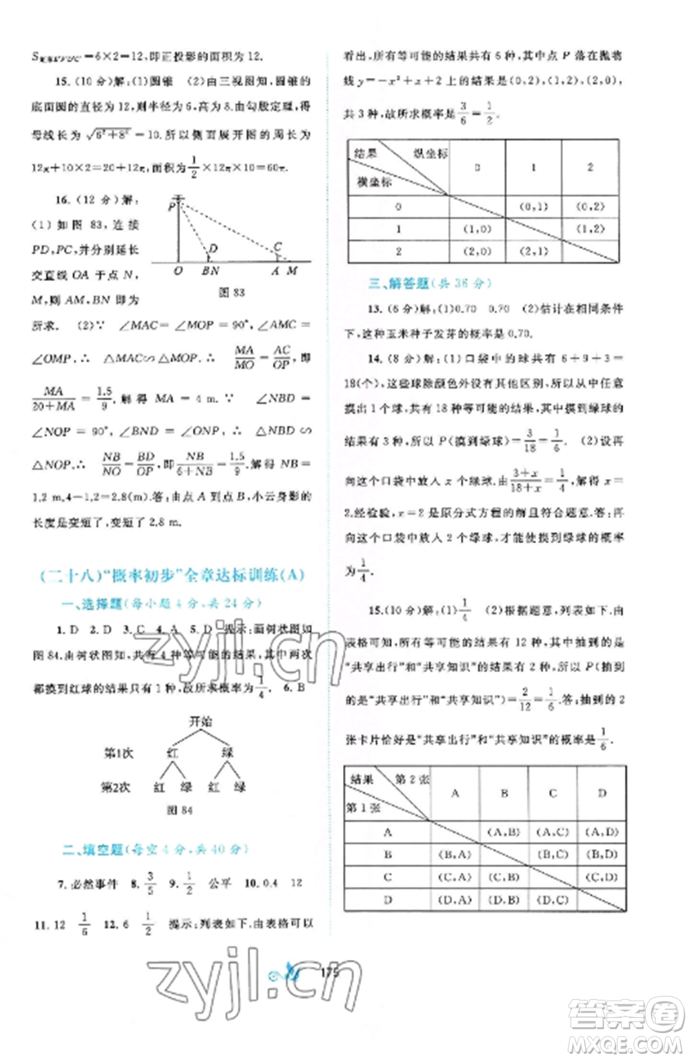 廣西師范大學(xué)出版社2022新課程學(xué)習(xí)與測評單元雙測九年級數(shù)學(xué)全冊滬科版C版參考答案