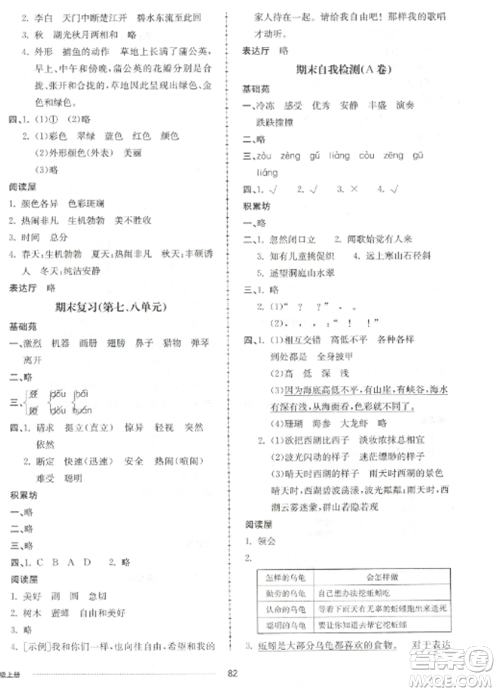 山東科學技術出版社2022同步練習冊配套單元自測卷三年級語文上冊人教版參考答案