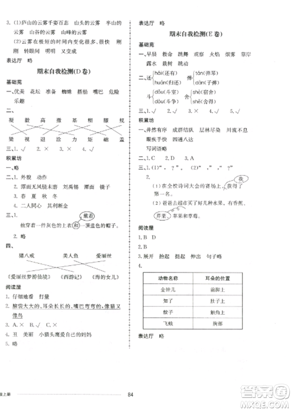 山東科學技術出版社2022同步練習冊配套單元自測卷三年級語文上冊人教版參考答案