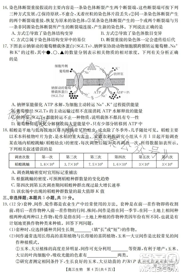 2023金太陽(yáng)高三12月聯(lián)考23-180C生物試卷答案