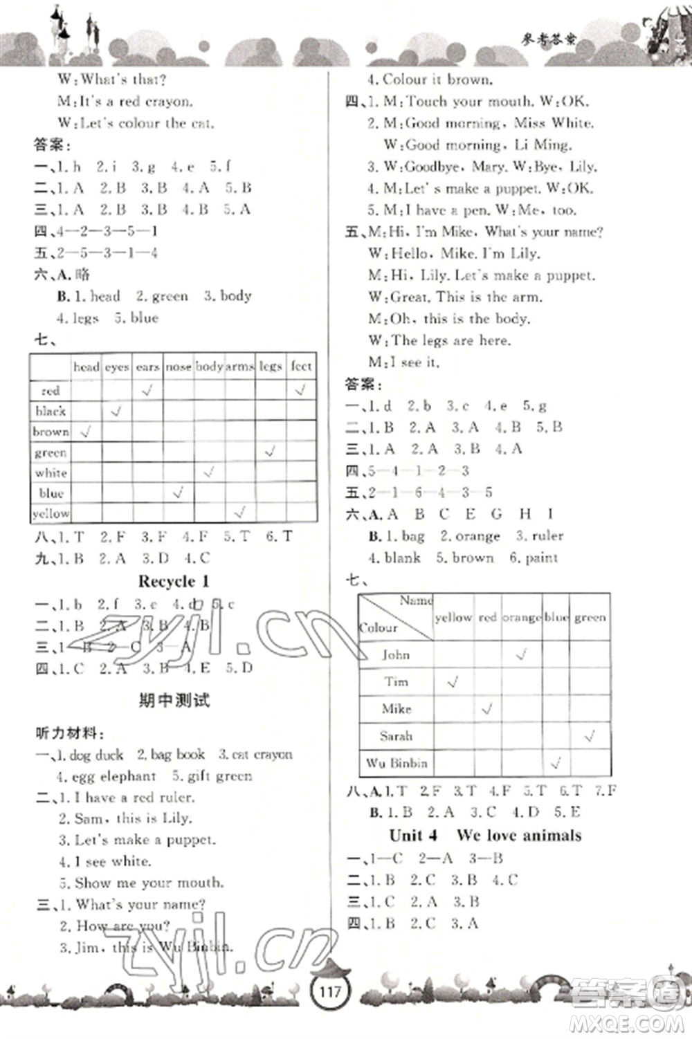 山東文藝出版社2022小學(xué)課堂同步訓(xùn)練三年級英語上冊人教版參考答案