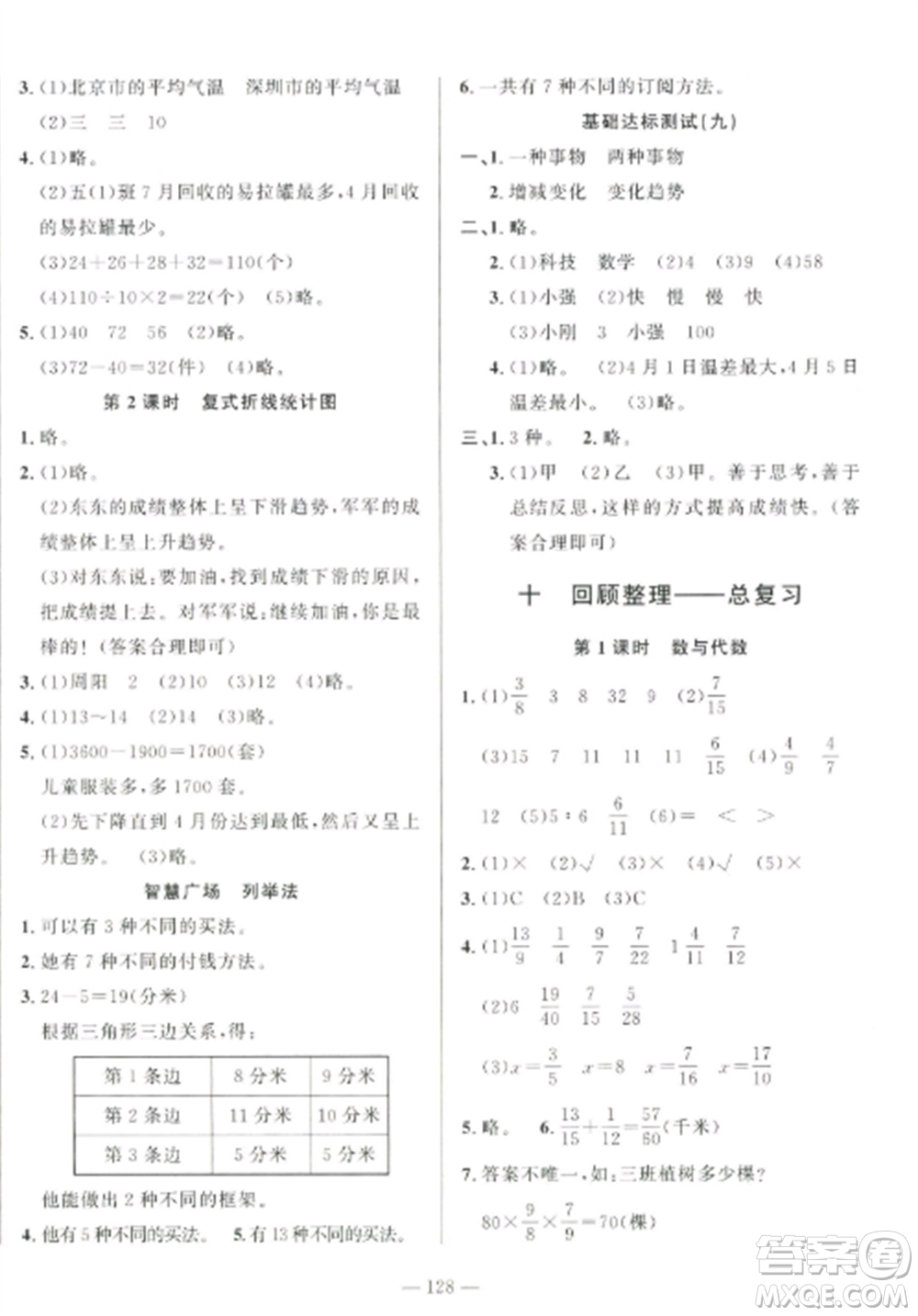 山東文藝出版社2022小學(xué)課堂同步訓(xùn)練五年級數(shù)學(xué)上冊青島版五四學(xué)制參考答案