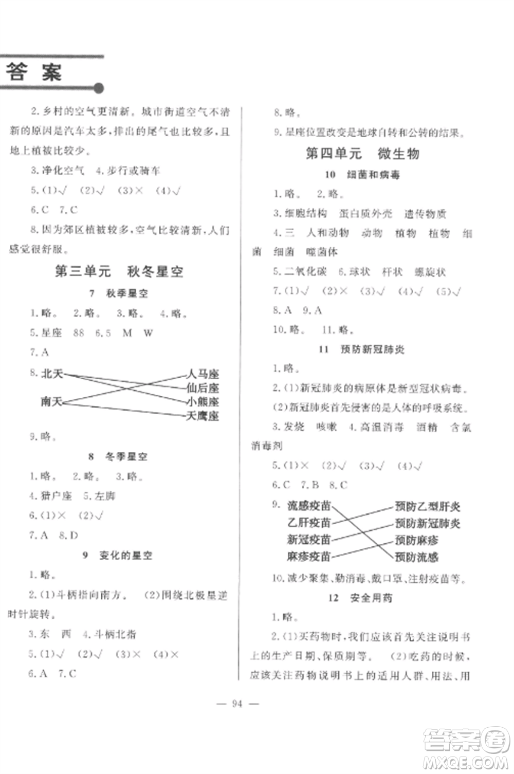 山東文藝出版社2022小學(xué)課堂同步訓(xùn)練五年級(jí)科學(xué)上冊(cè)青島版五四學(xué)制參考答案