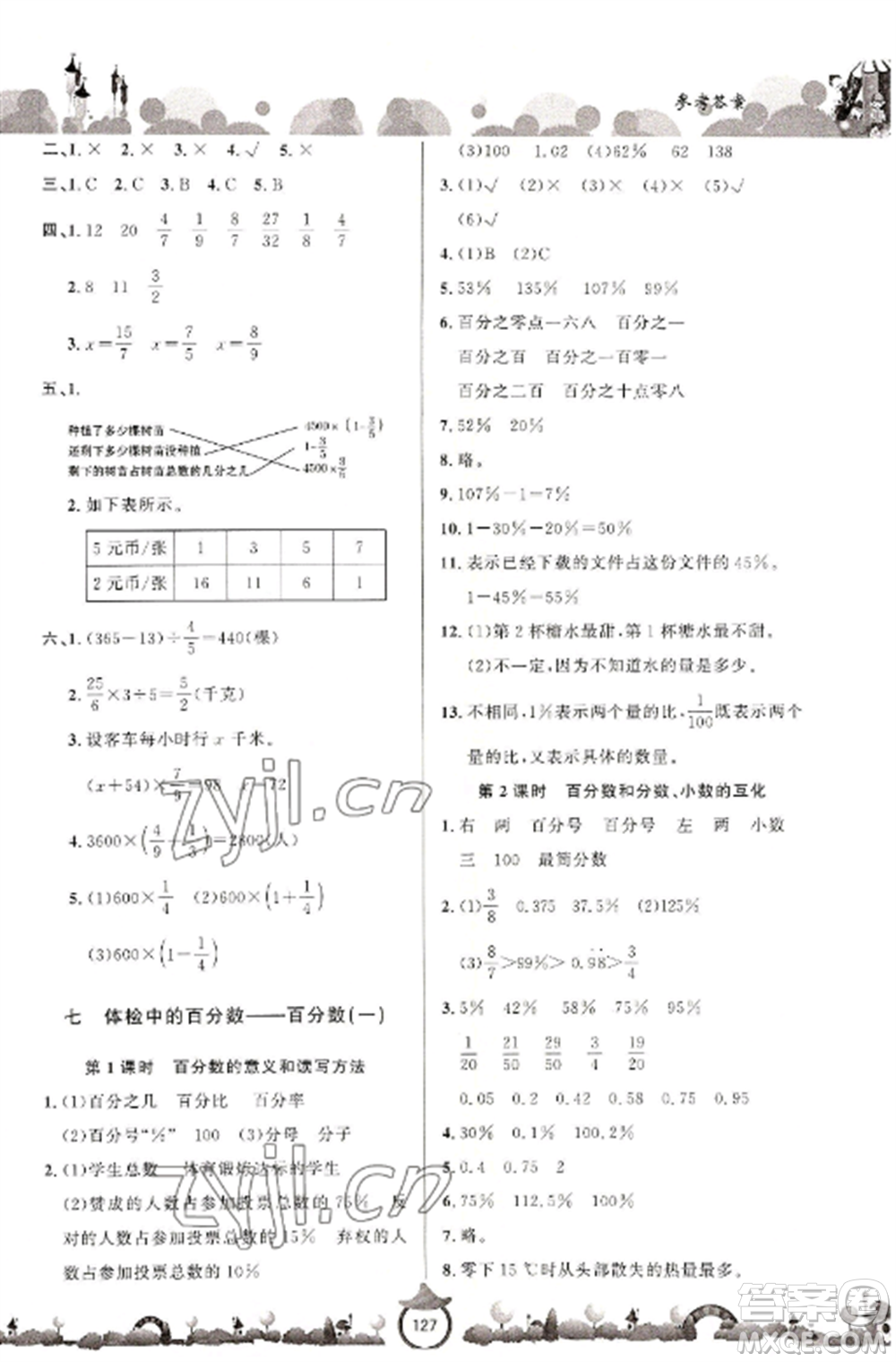 山東文藝出版社2022小學(xué)課堂同步訓(xùn)練六年級數(shù)學(xué)上冊青島版六三學(xué)制參考答案