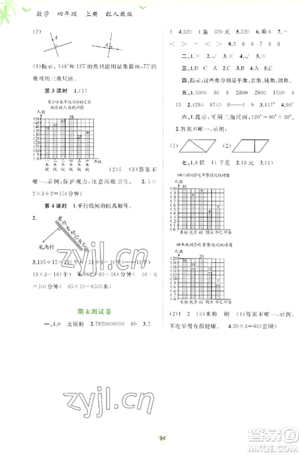 廣西教育出版社2022新課程學(xué)習(xí)與測評同步學(xué)習(xí)四年級數(shù)學(xué)上冊人教版參考答案