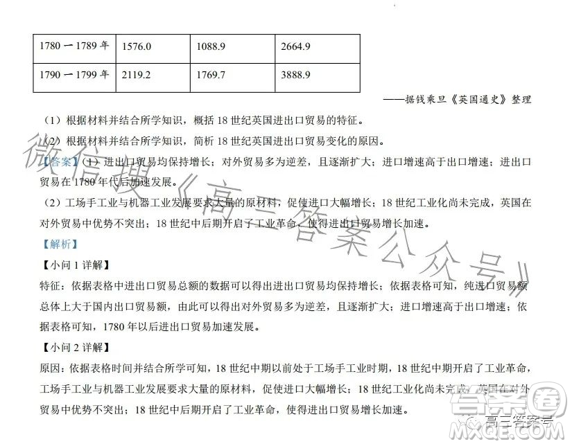 長沙市一中2023屆高三月考試卷四歷史試卷答案