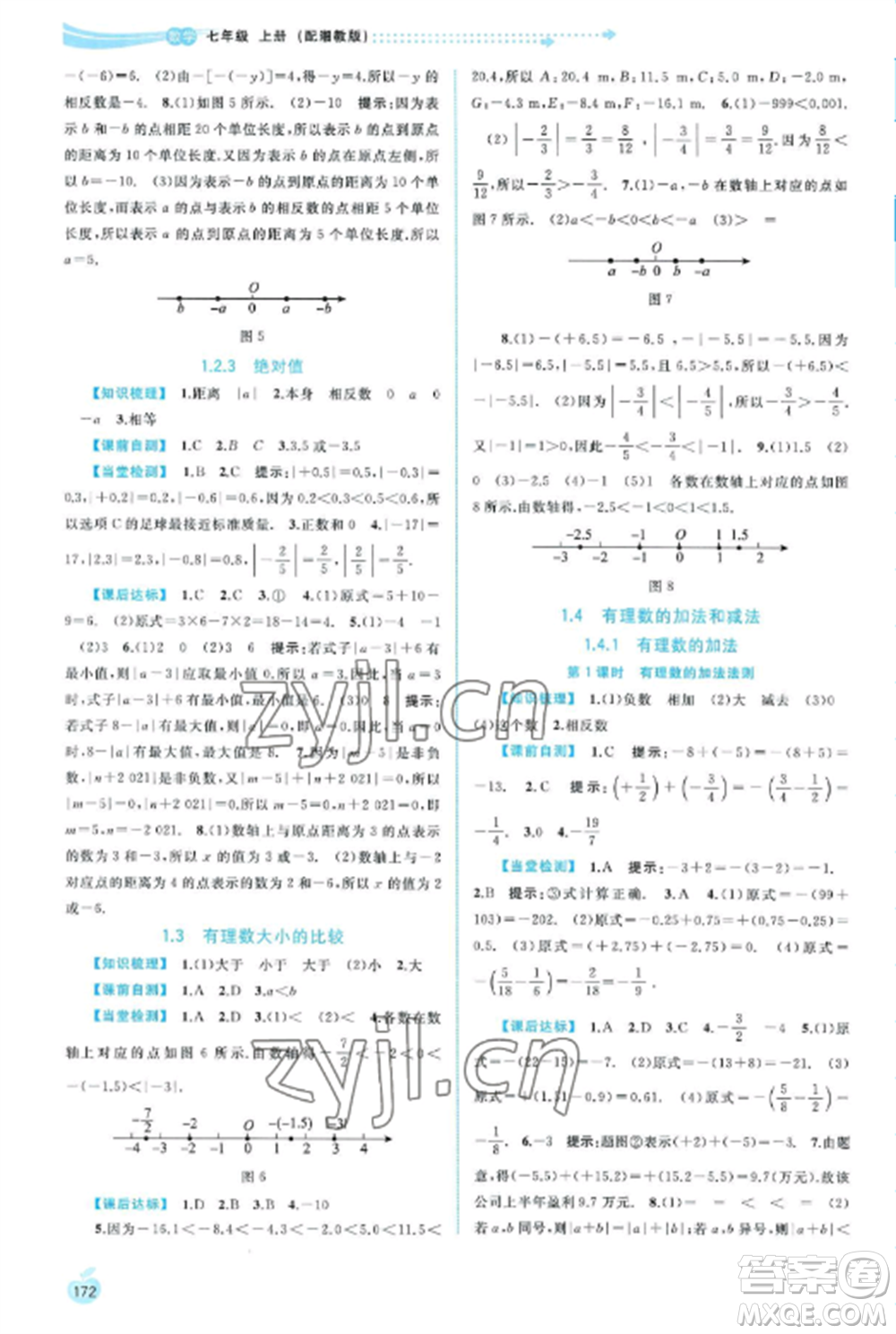 廣西教育出版社2022新課程學(xué)習(xí)與測評同步學(xué)習(xí)七年級數(shù)學(xué)上冊湘教版參考答案