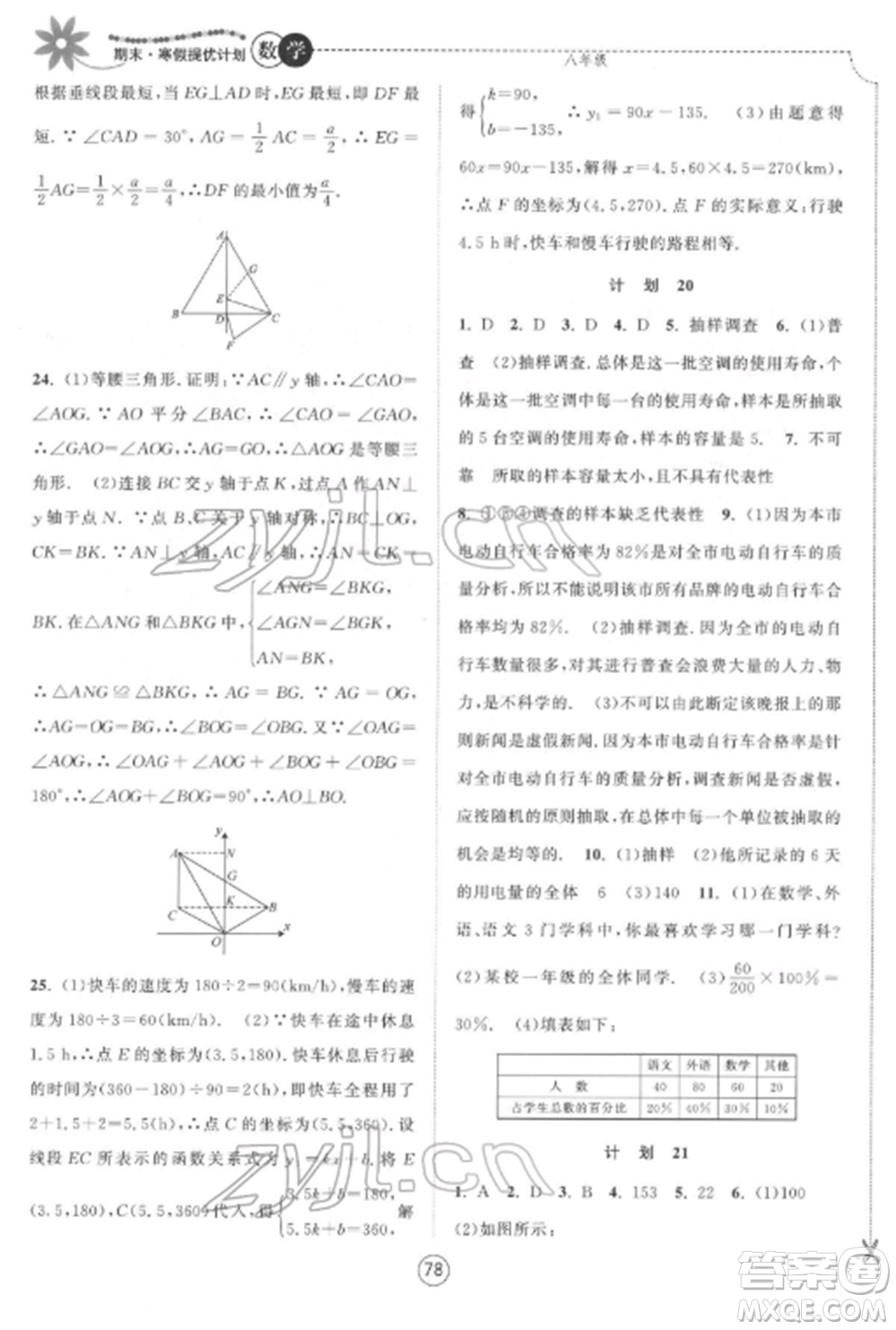 南京大學出版社2022期末寒假提優(yōu)計劃八年級數(shù)學全冊蘇科版參考答案