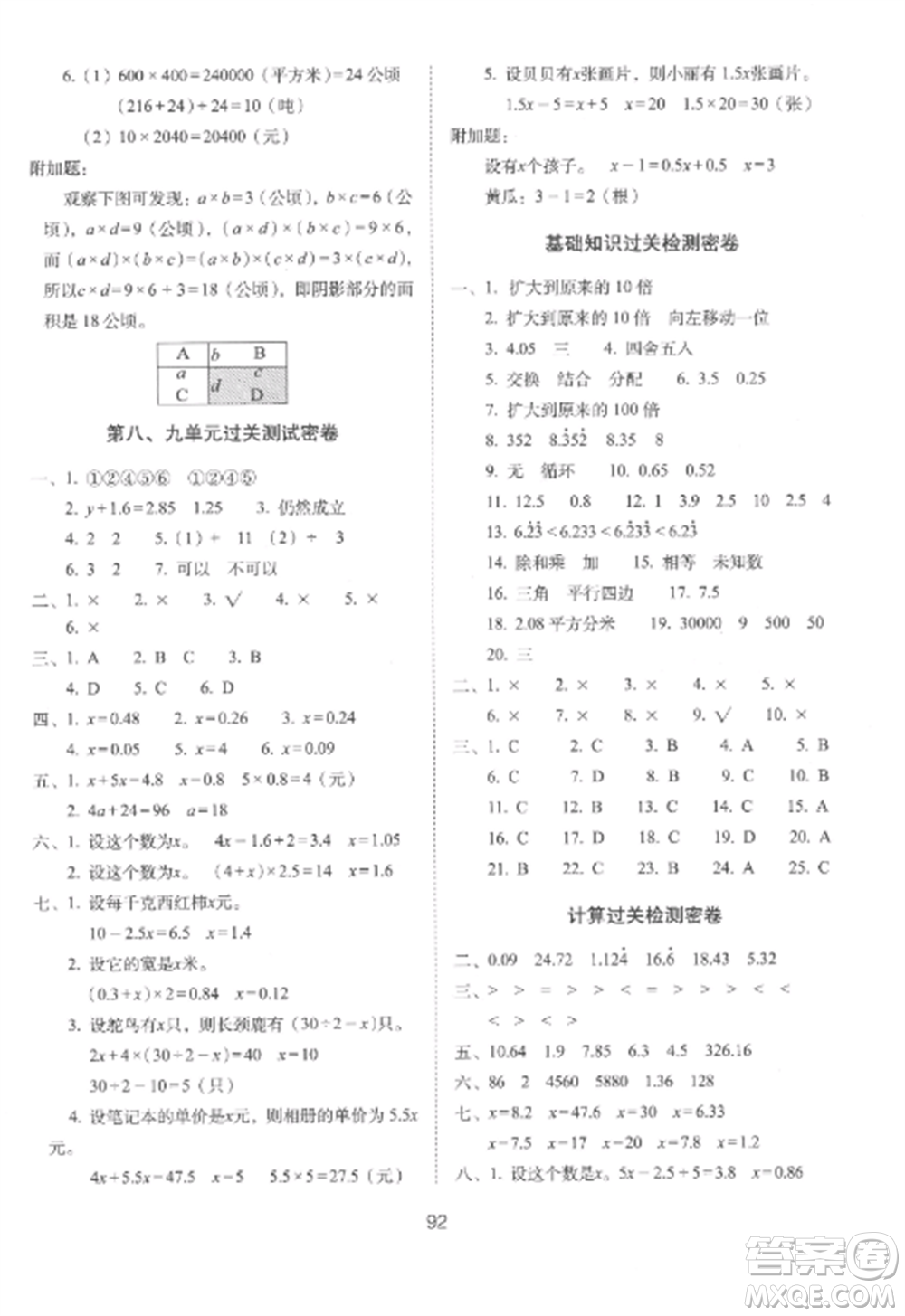 長春出版社2022期末沖刺100分完全試卷五年級(jí)數(shù)學(xué)上冊冀教版參考答案