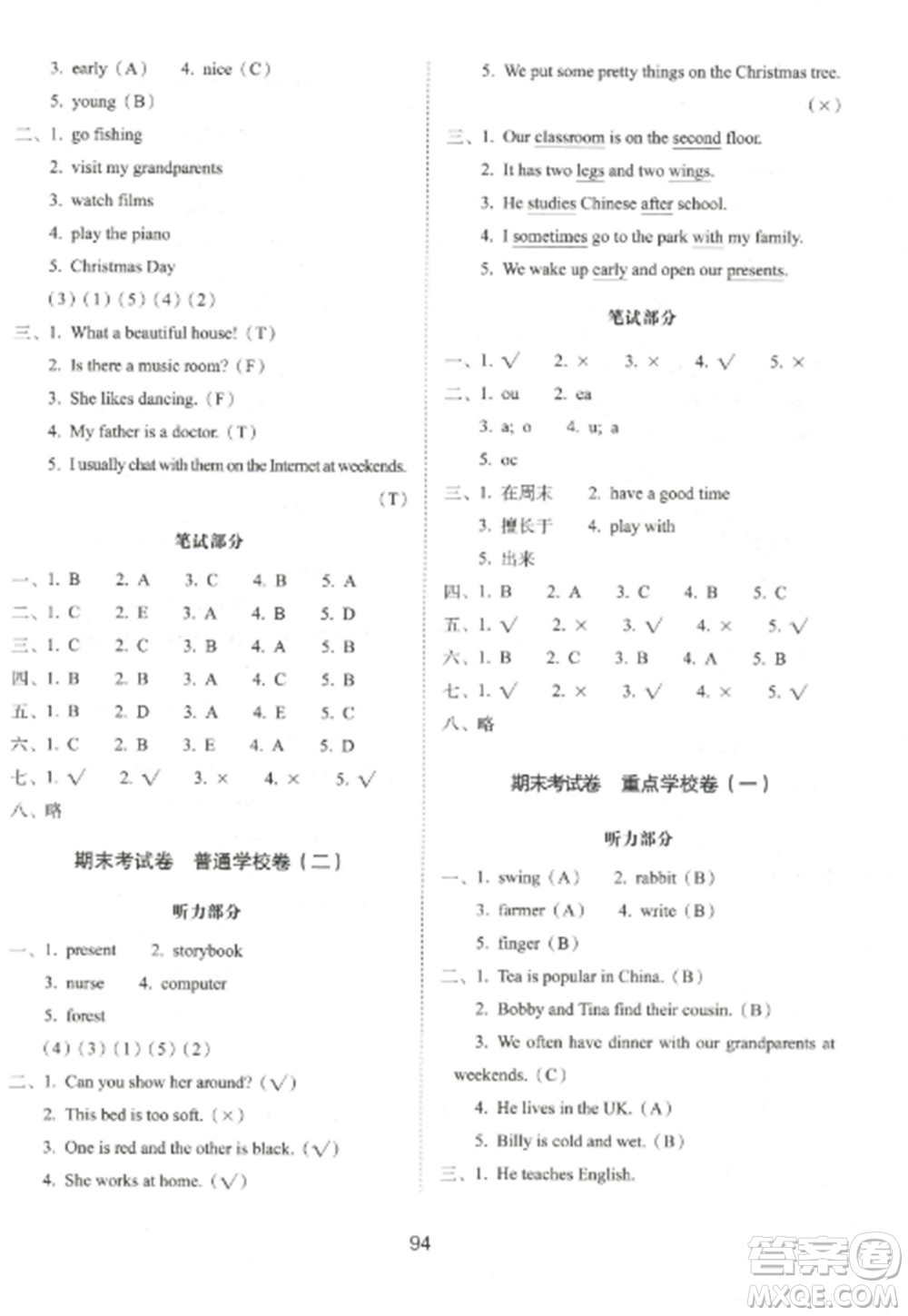 長春出版社2022期末沖刺100分完全試卷五年級英語上冊譯林版參考答案