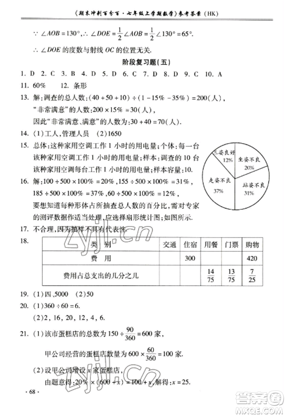 合肥工業(yè)大學(xué)出版社2022期末沖刺百分百七年級數(shù)學(xué)上冊滬科版參考答案