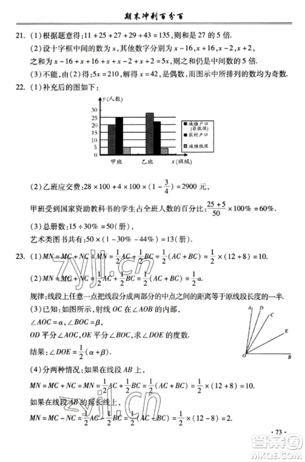 合肥工業(yè)大學(xué)出版社2022期末沖刺百分百七年級數(shù)學(xué)上冊滬科版參考答案