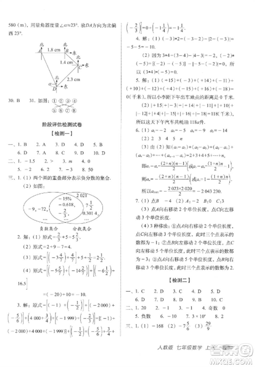 長春出版社2022聚能闖關(guān)100分期末復(fù)習(xí)沖刺卷七年級(jí)數(shù)學(xué)上冊(cè)人教版參考答案