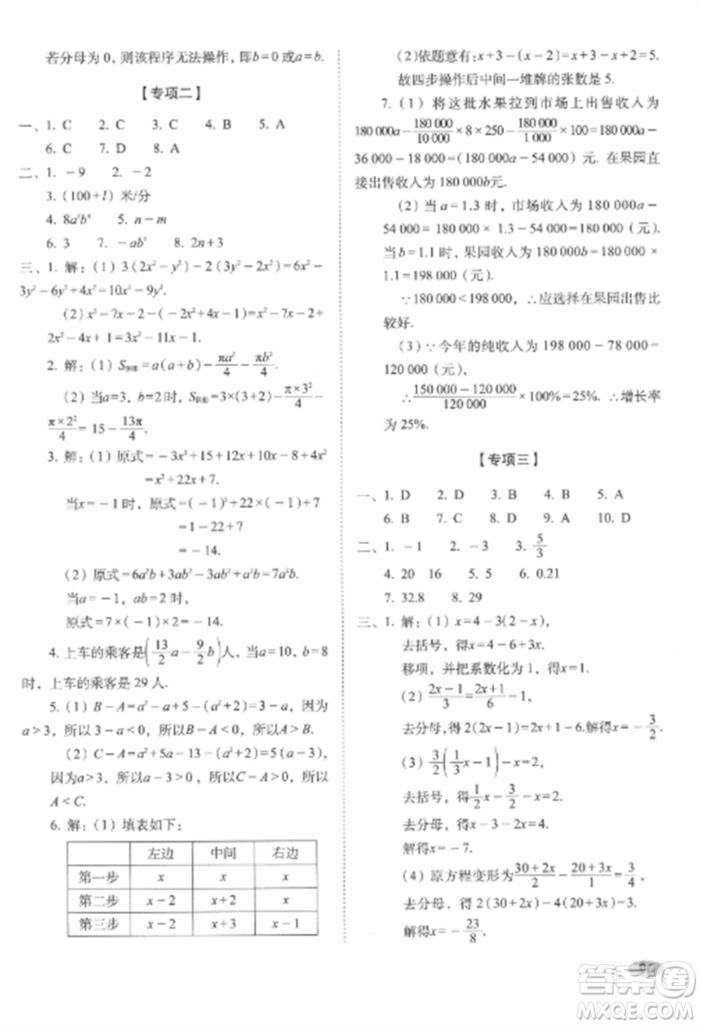 長春出版社2022聚能闖關(guān)100分期末復(fù)習(xí)沖刺卷七年級(jí)數(shù)學(xué)上冊(cè)人教版參考答案