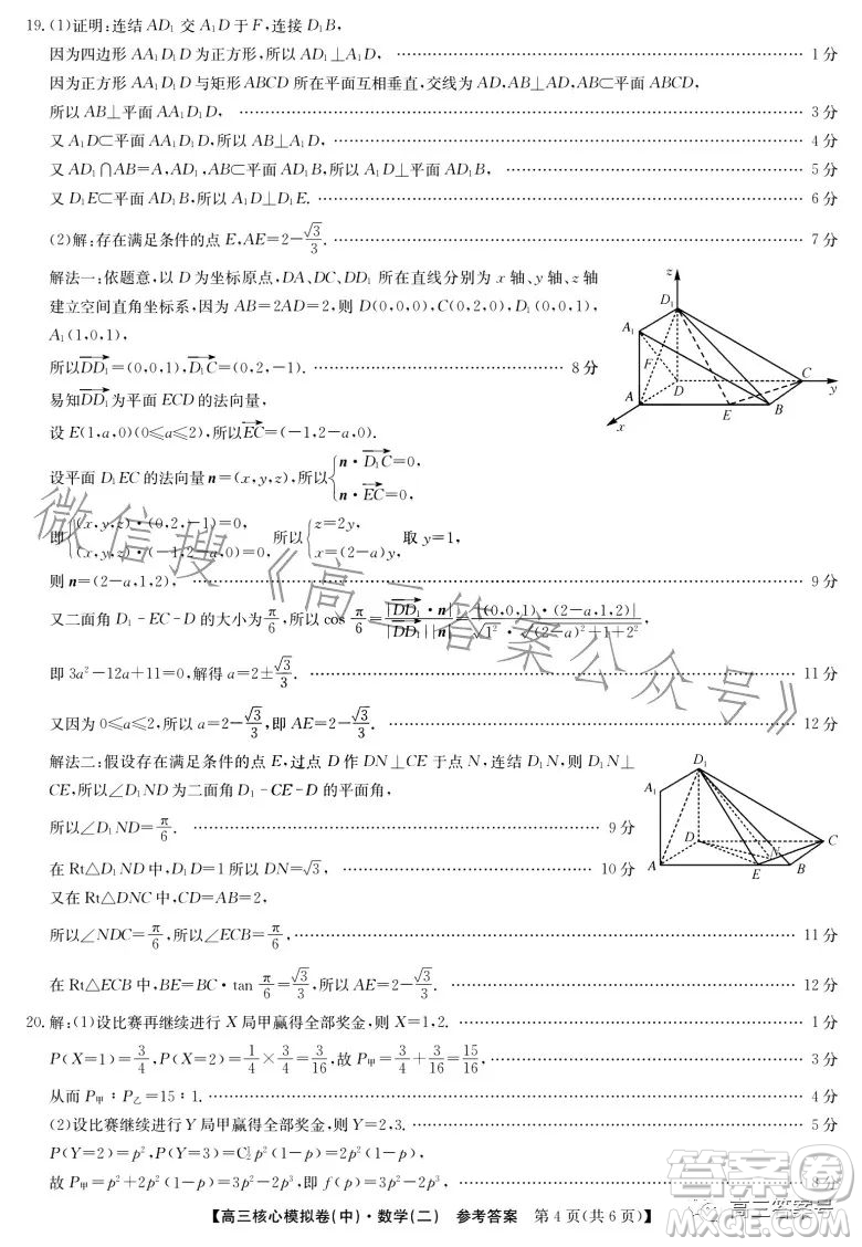 九師聯(lián)盟2023屆新高考高三核心模擬卷中二數(shù)學(xué)二試卷答案