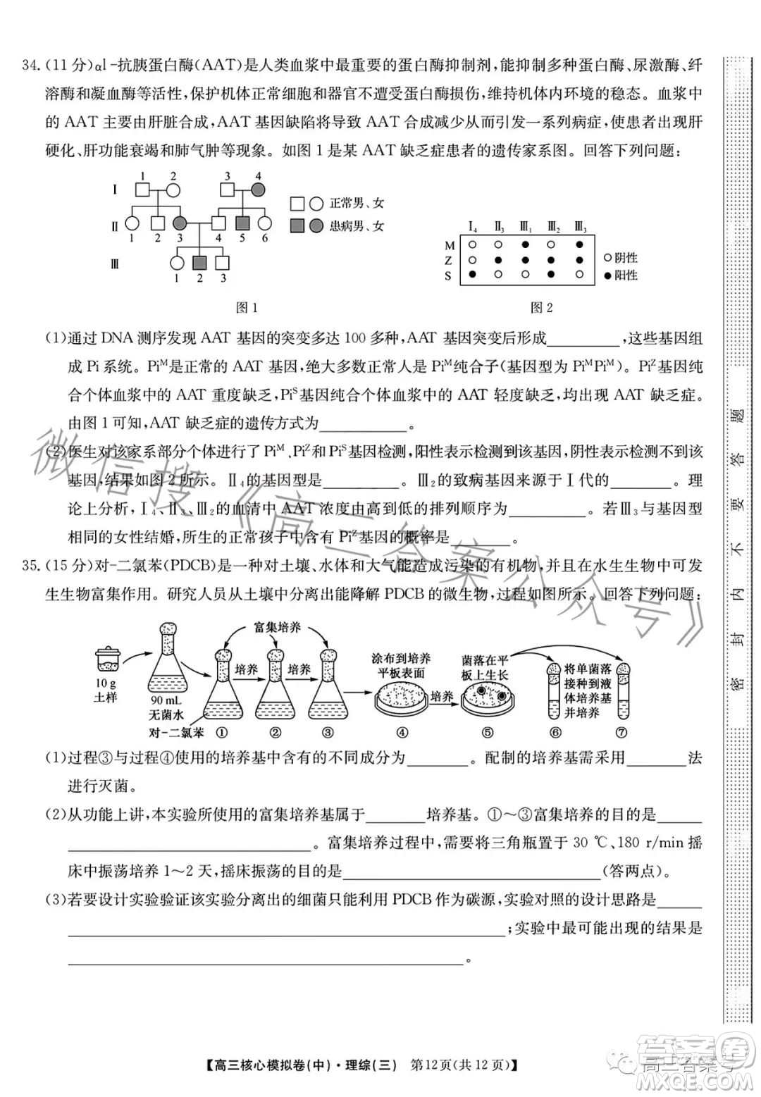 九師聯(lián)盟2023屆新高考高三核心模擬卷三理科綜合試卷答案