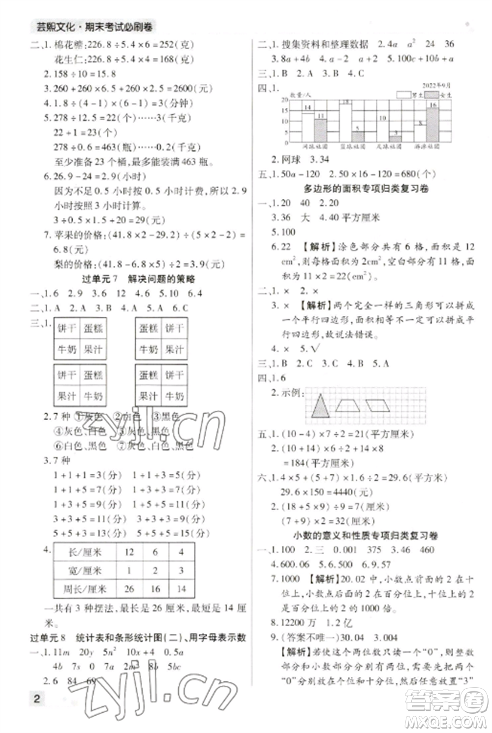 北方婦女兒童出版社2022期末考試必刷卷五年級(jí)數(shù)學(xué)上冊(cè)蘇教版九縣七區(qū)專(zhuān)版參考答案