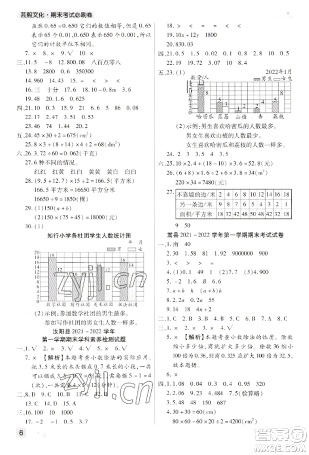 北方婦女兒童出版社2022期末考試必刷卷五年級(jí)數(shù)學(xué)上冊(cè)蘇教版九縣七區(qū)專(zhuān)版參考答案