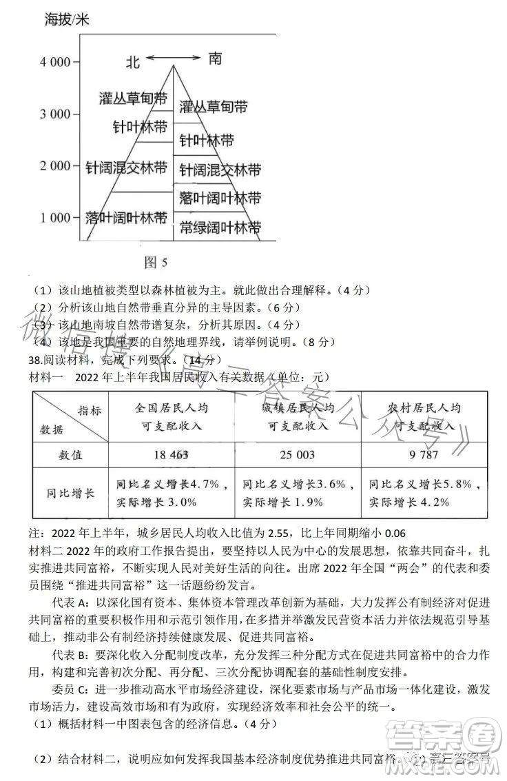 2022-2023學(xué)年高三top二十名校調(diào)研模擬卷二文科綜合試卷答案