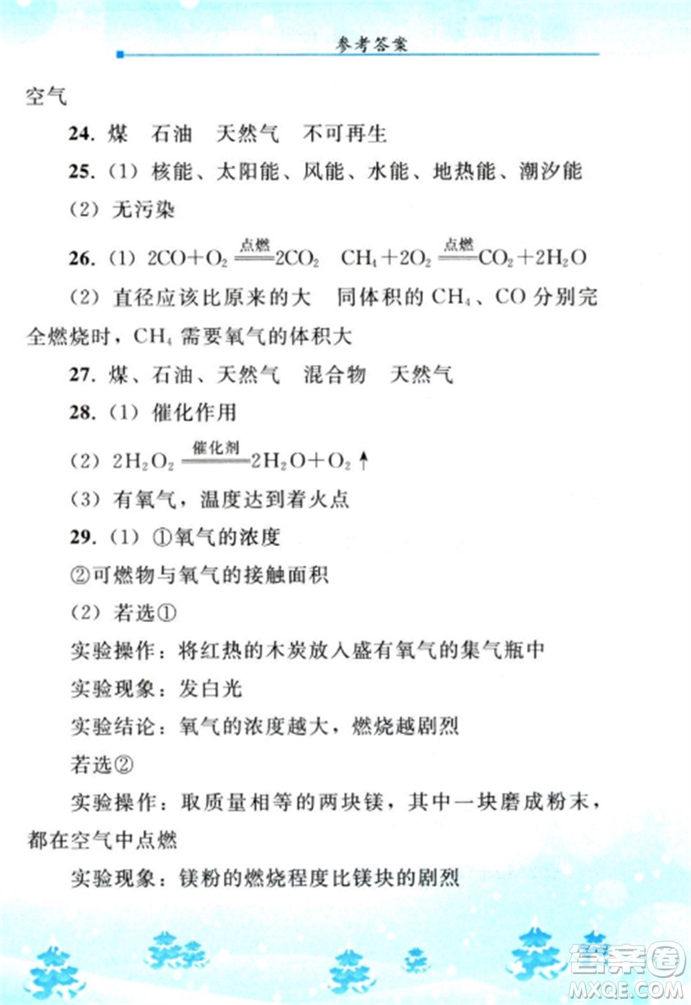 人民教育出版社2023寒假作業(yè)九年級(jí)化學(xué)全冊(cè)人教版參考答案