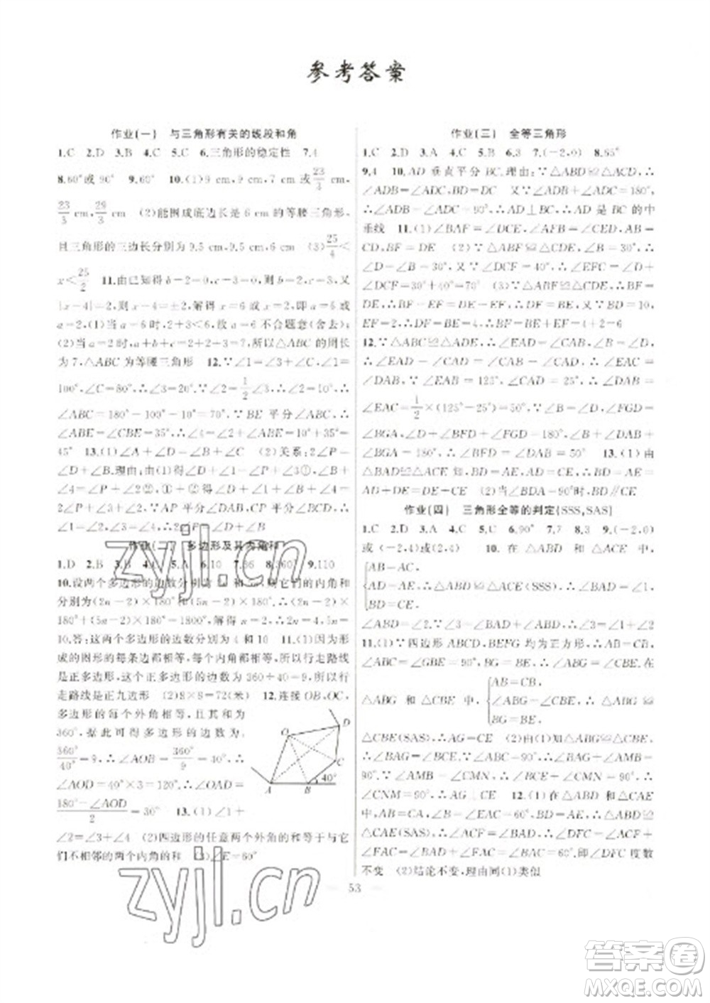 新疆青少年出版社2023寒假作業(yè)八年級(jí)數(shù)學(xué)人教版參考答案