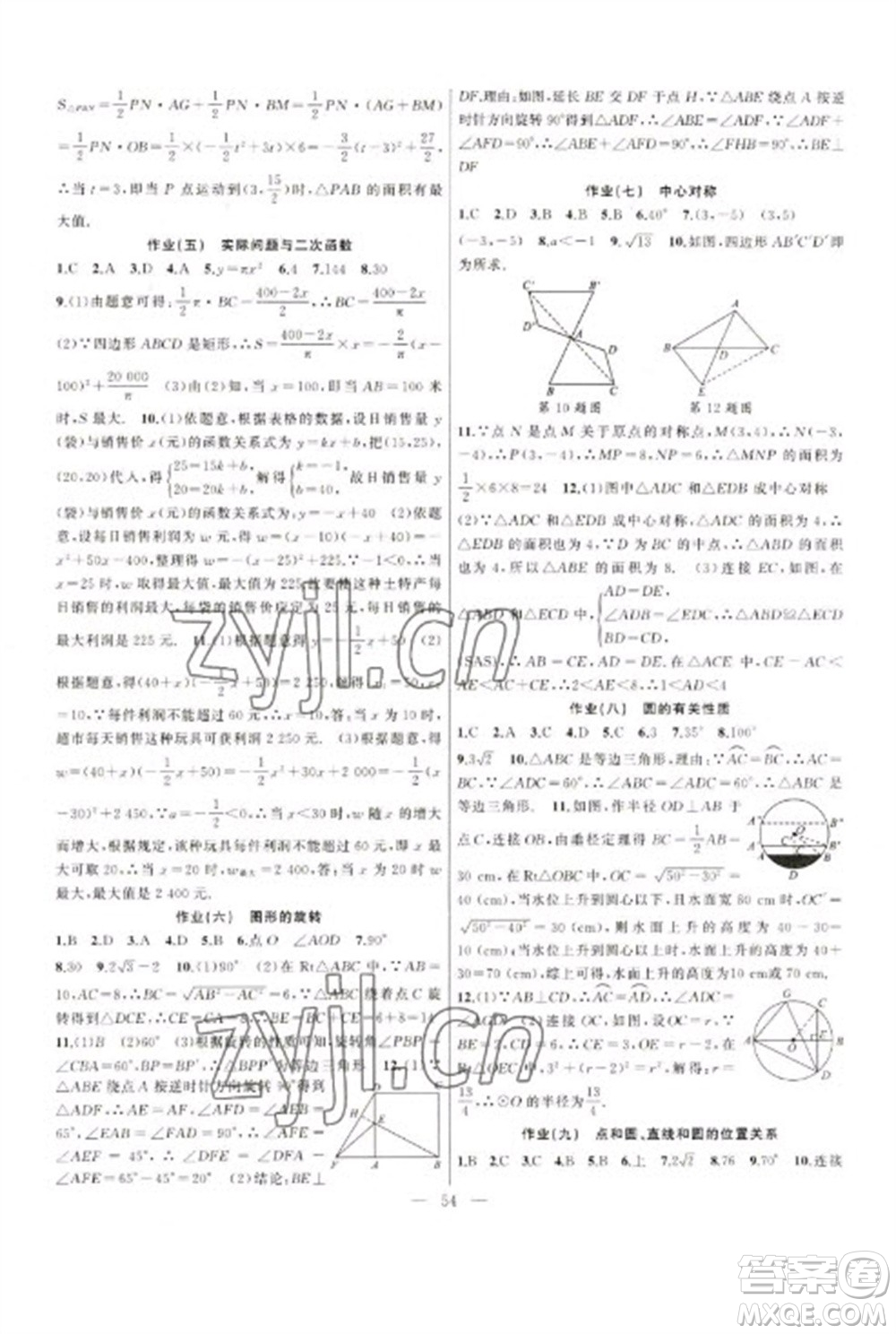 新疆青少年出版社2023寒假作業(yè)九年級(jí)數(shù)學(xué)人教版參考答案