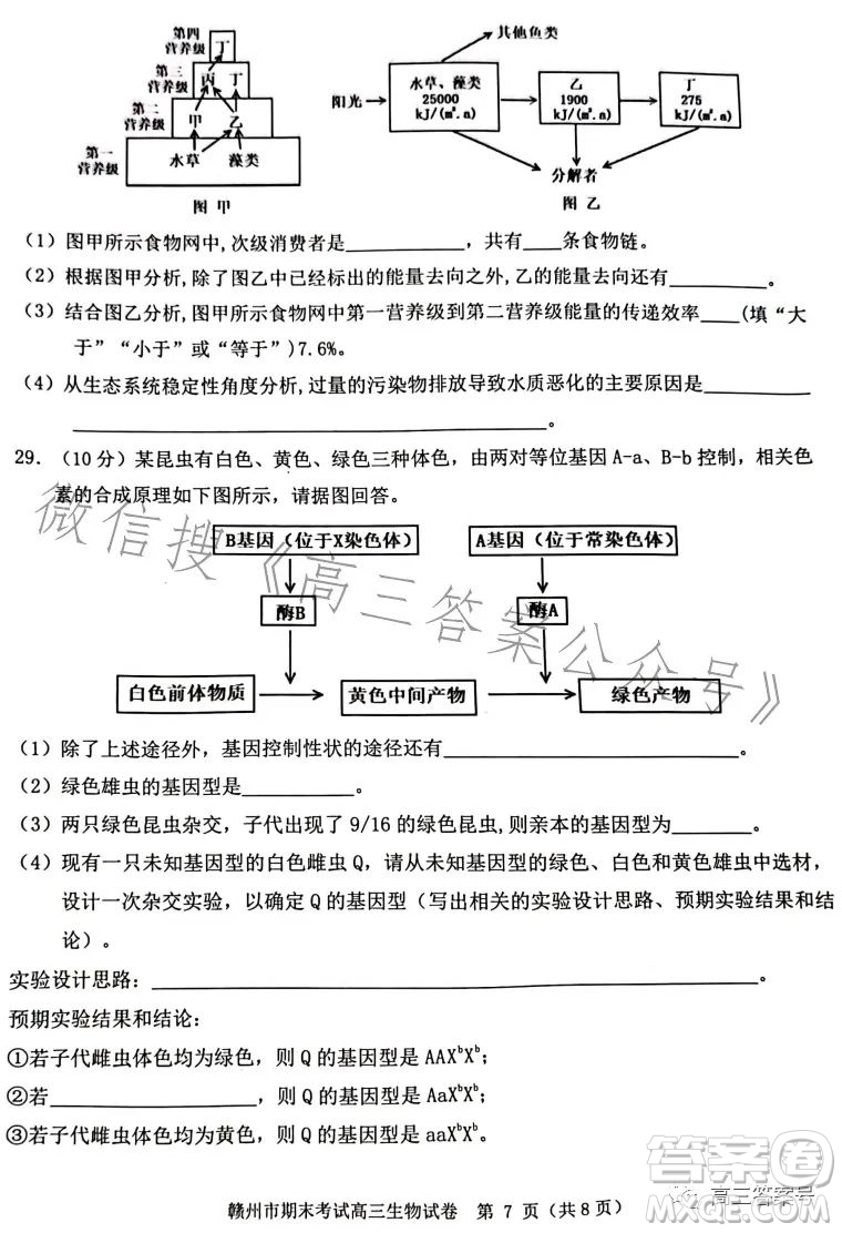 贛州市2022-2023學(xué)年度第一學(xué)期期末考試高三生物試卷答案