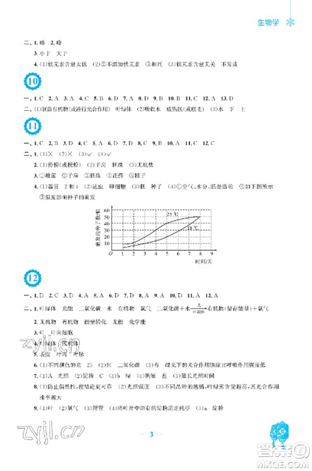 安徽教育出版社2023寒假作業(yè)七年級生物蘇教版參考答案