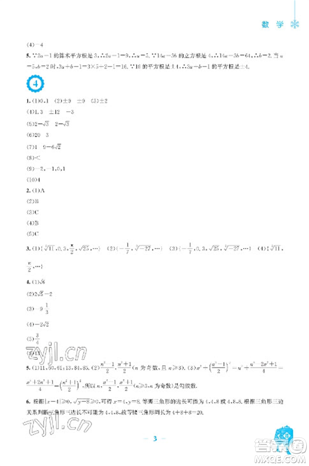 安徽教育出版社2023寒假作業(yè)八年級數(shù)學北師大版參考答案