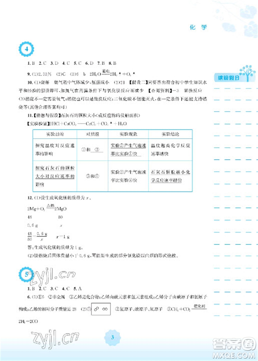 安徽教育出版社2023寒假生活九年級(jí)化學(xué)人教版參考答案