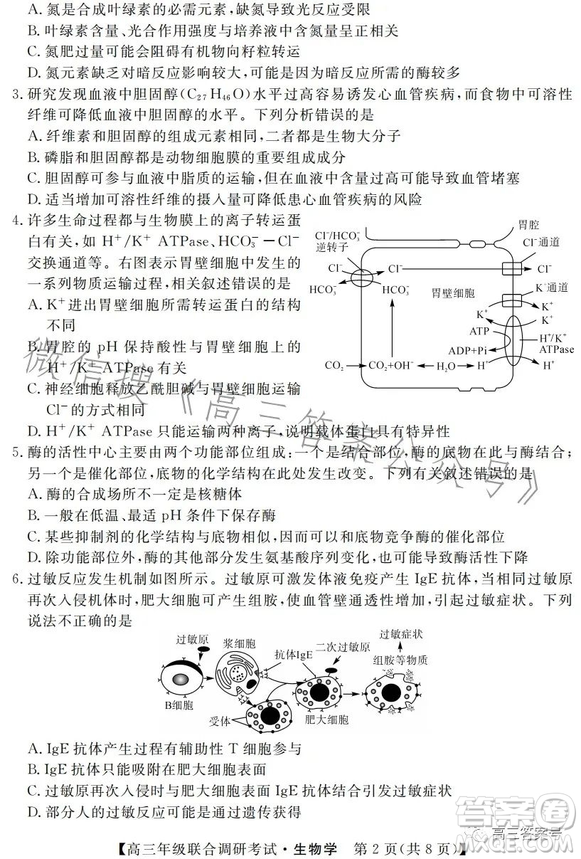 湖北省部分市州2023年元月高三年級聯(lián)合調(diào)研考試生物試卷答案