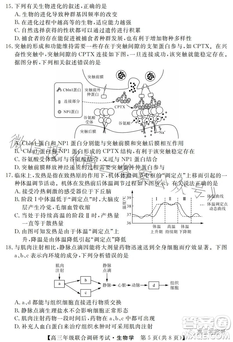 湖北省部分市州2023年元月高三年級聯(lián)合調(diào)研考試生物試卷答案