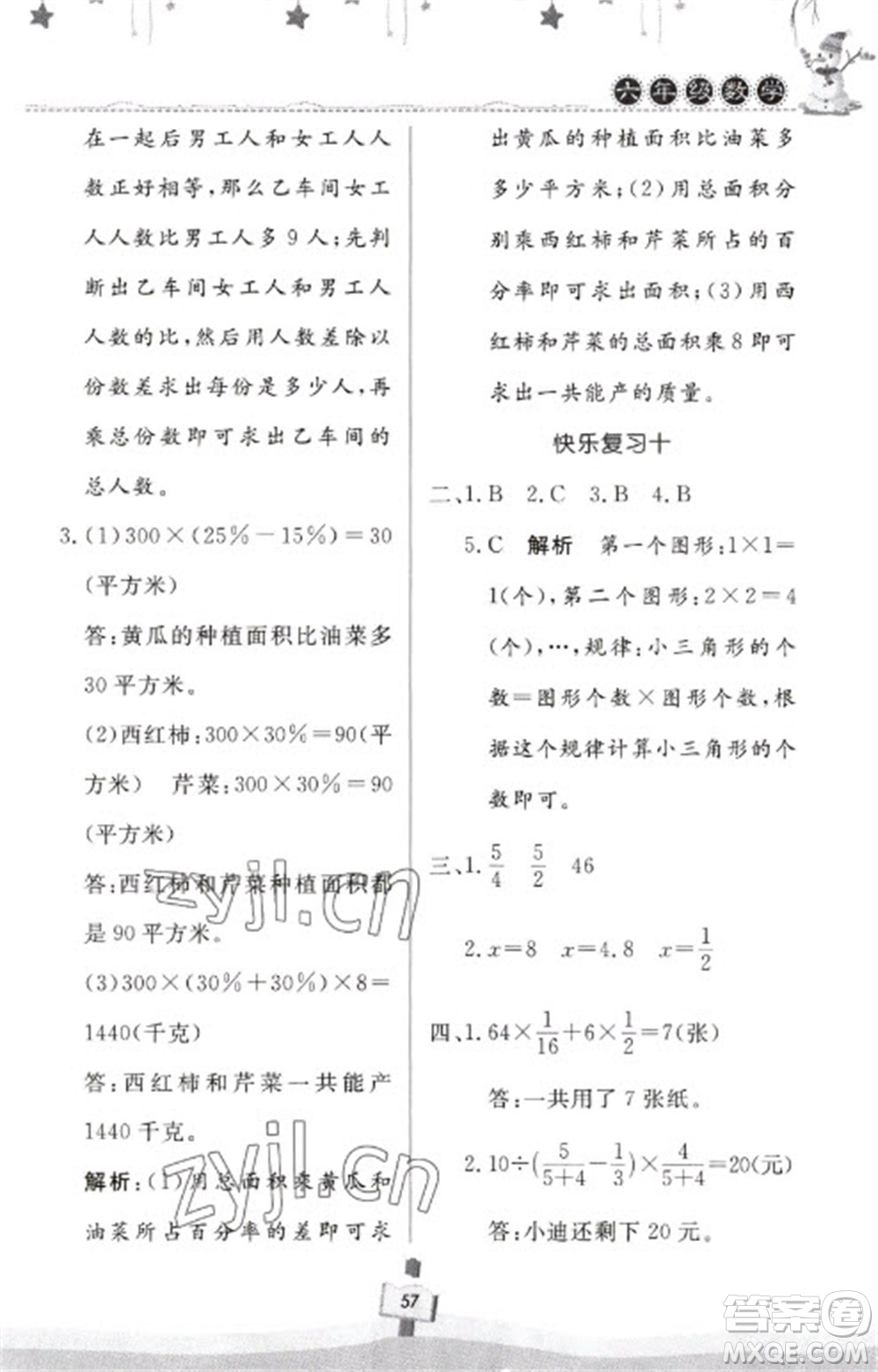 河南大學(xué)出版社2023快樂寒假天天練六年級(jí)數(shù)學(xué)通用版參考答案