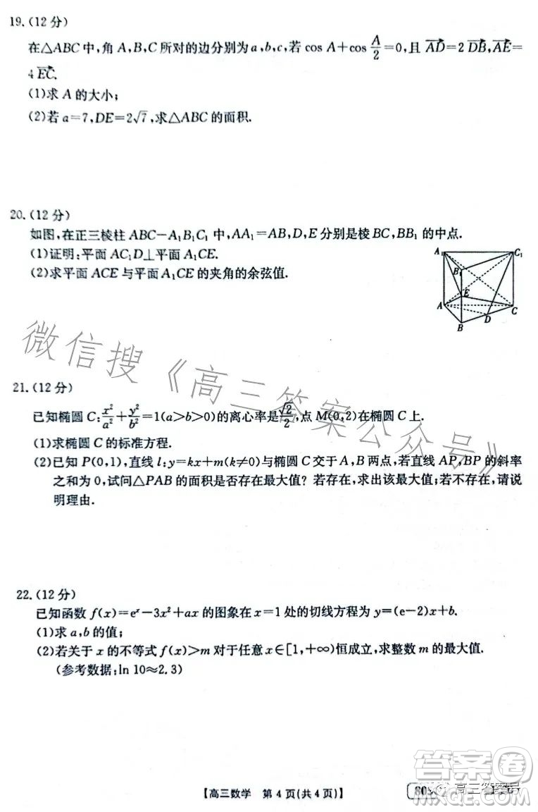 2023金太陽高三1月聯(lián)考805C數(shù)學(xué)試卷答案