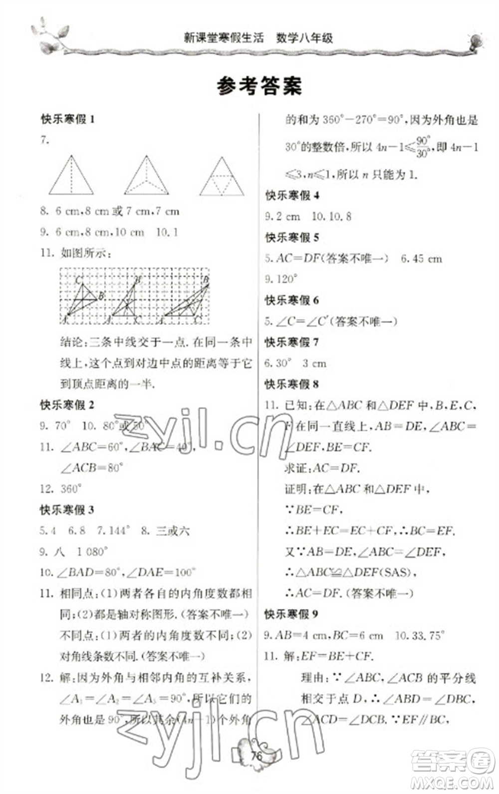 北京教育出版社2023新課堂寒假生活八年級(jí)數(shù)學(xué)人教版參考答案