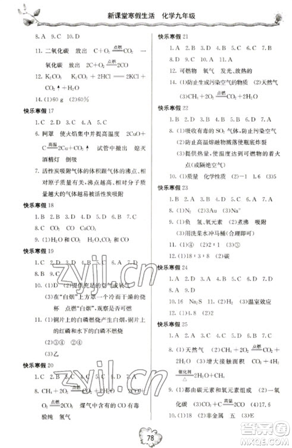 北京教育出版社2023新課堂寒假生活九年級(jí)化學(xué)人教版參考答案