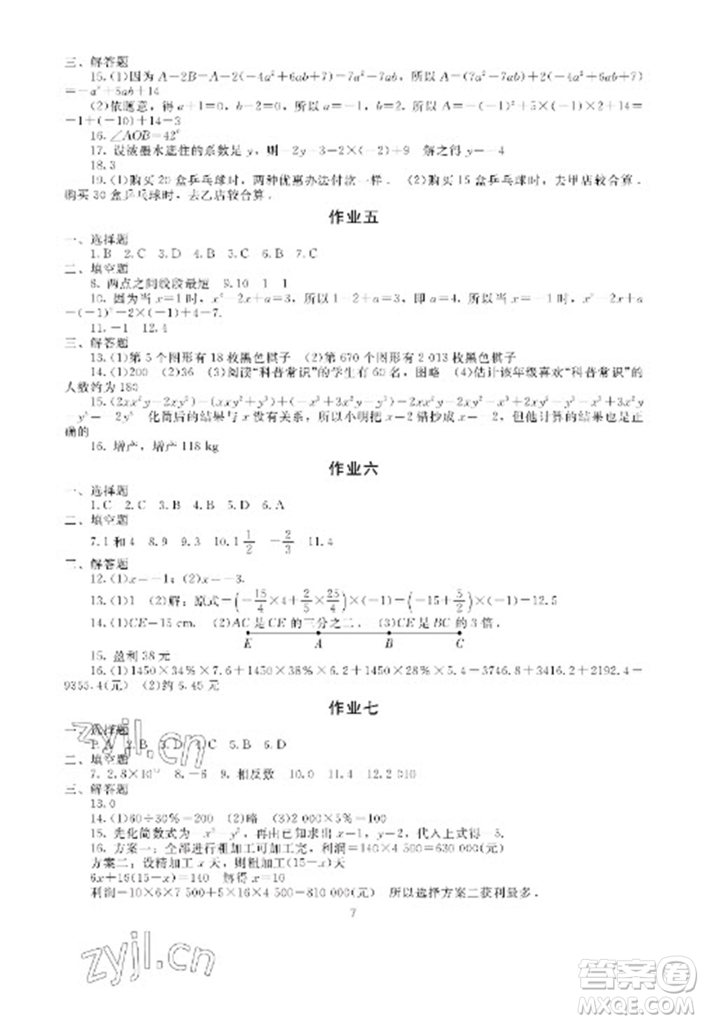 湖南少年兒童出版社2023寒假生活七年級(jí)主科合訂本通用版參考答案