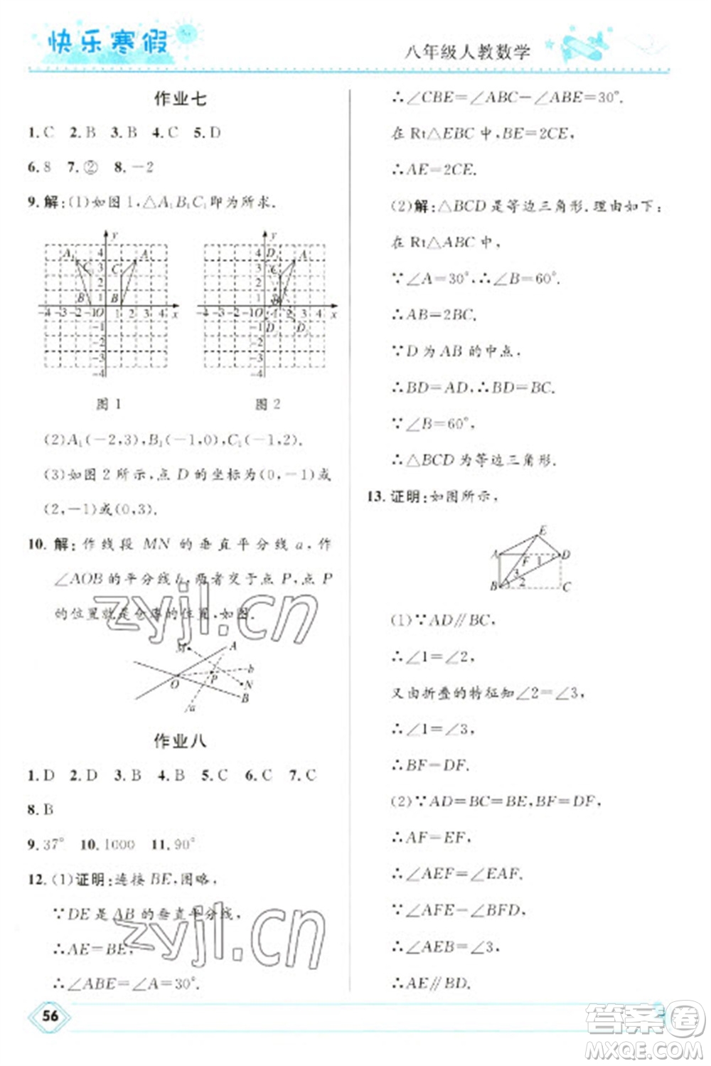 河北少年兒童出版社2023贏在起跑線快樂寒假八年級數(shù)學(xué)人教版參考答案