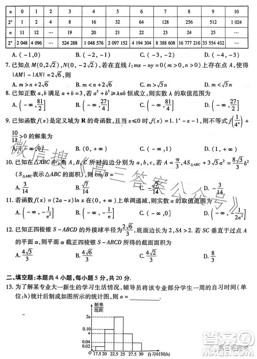 天一大聯(lián)考2022-2023學(xué)年高三年級(jí)上學(xué)期期末考試文科數(shù)學(xué)試卷答案