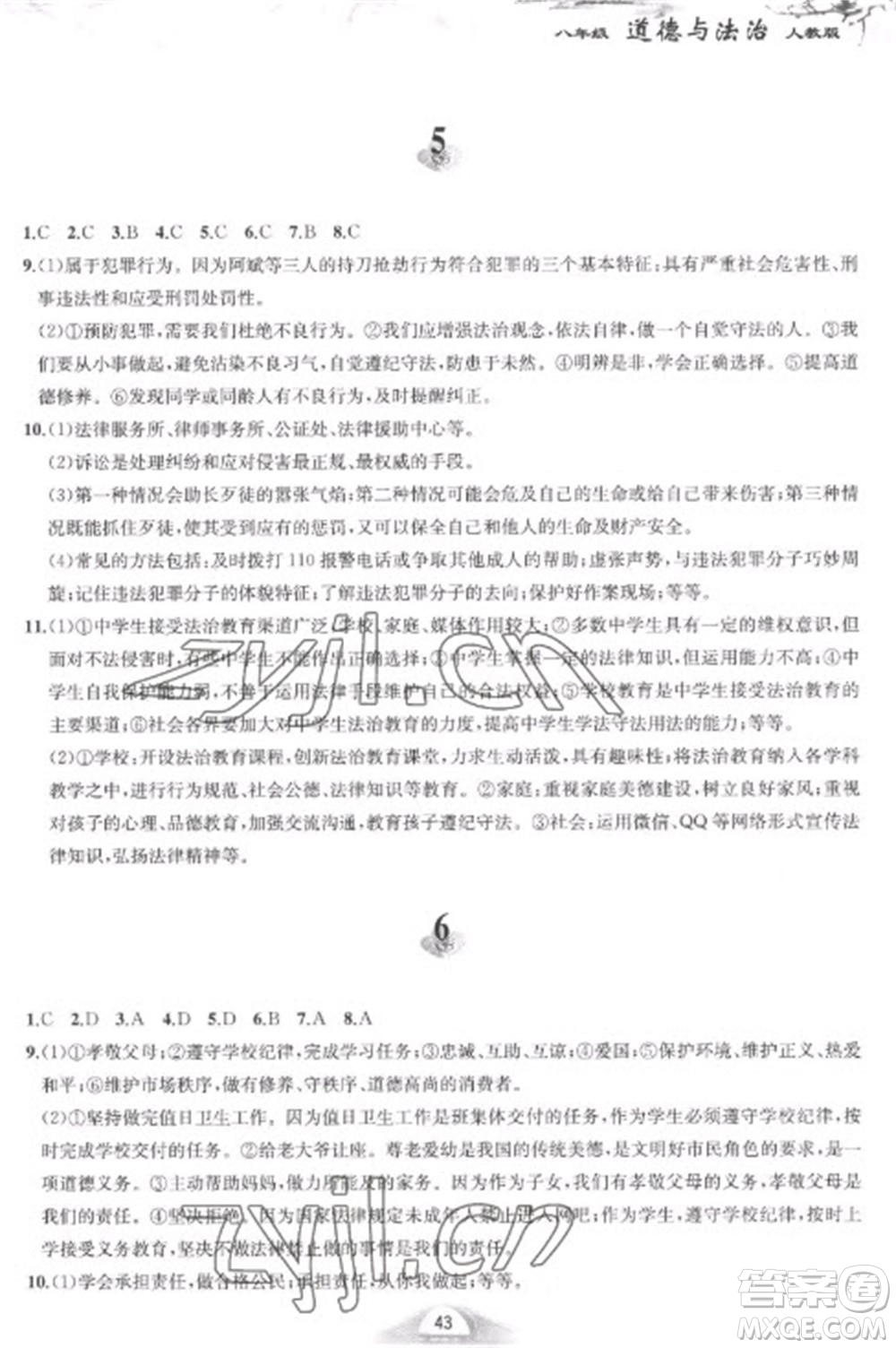 黃山書社2023快樂寒假八年級道德與法治人教版參考答案