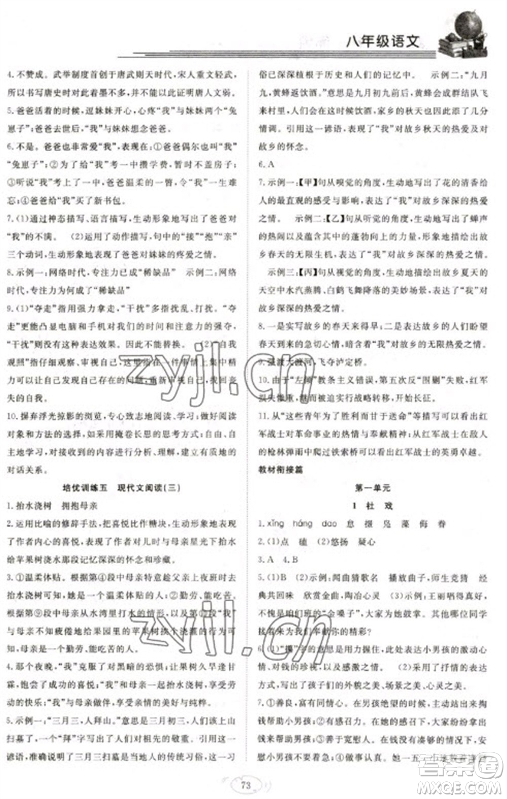 合肥工業(yè)大學出版社2023假期伴你行寒假復習計劃八年級語文通用版參考答案