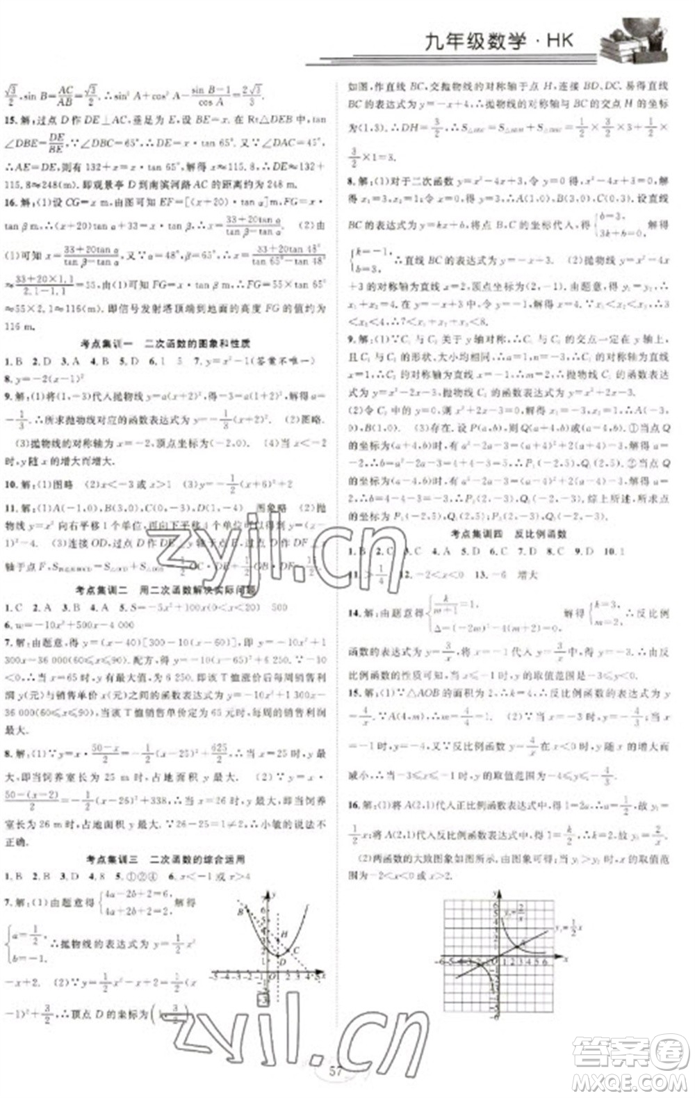 合肥工業(yè)大學(xué)出版社2023假期伴你行寒假復(fù)習(xí)計劃九年級數(shù)學(xué)滬科版參考答案