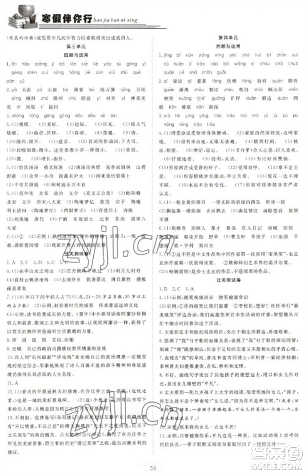 合肥工業(yè)大學(xué)出版社2023假期伴你行寒假復(fù)習(xí)計劃九年級語文通用版參考答案