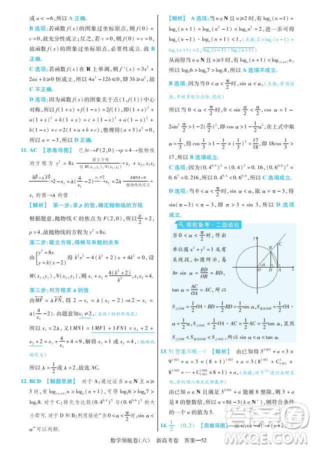 2023普通高等學(xué)校招生全國統(tǒng)一考試數(shù)學(xué)領(lǐng)航卷六試卷答案