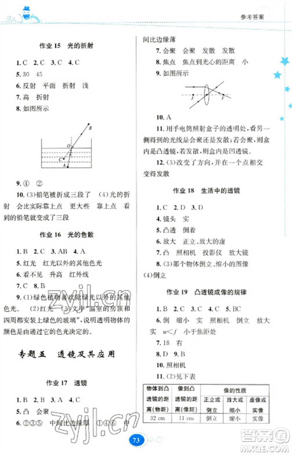 貴州人民出版社2023寒假作業(yè)八年級物理人教版參考答案