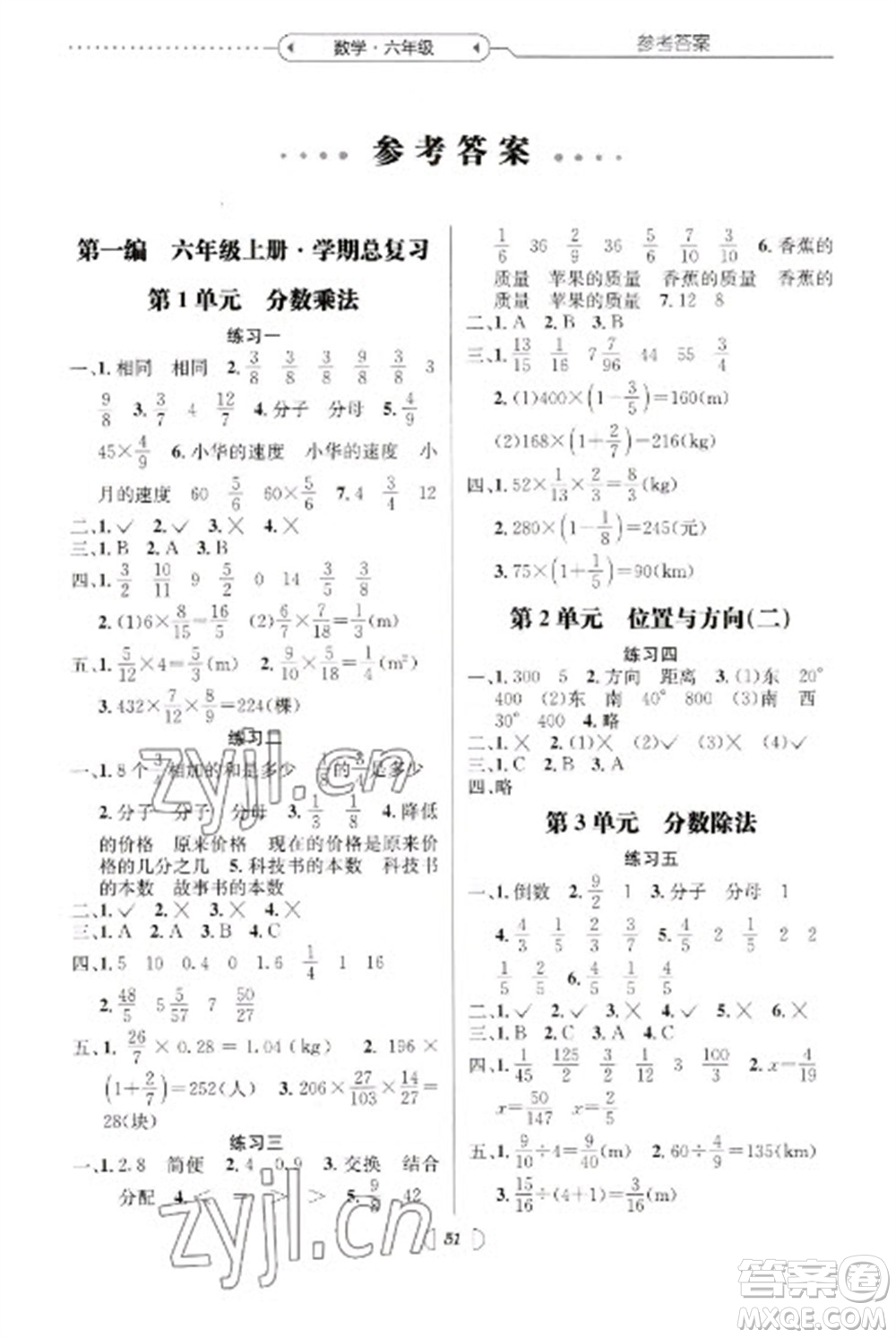 南方出版社2023開心寒假總復習六年級數(shù)學通用版參考答案