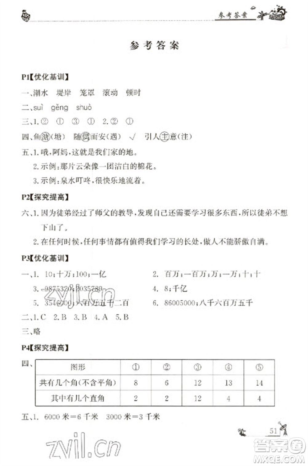 廣東科技出版社2023寒假學(xué)習(xí)樂園四年級(jí)語數(shù)外合訂本通用版參考答案