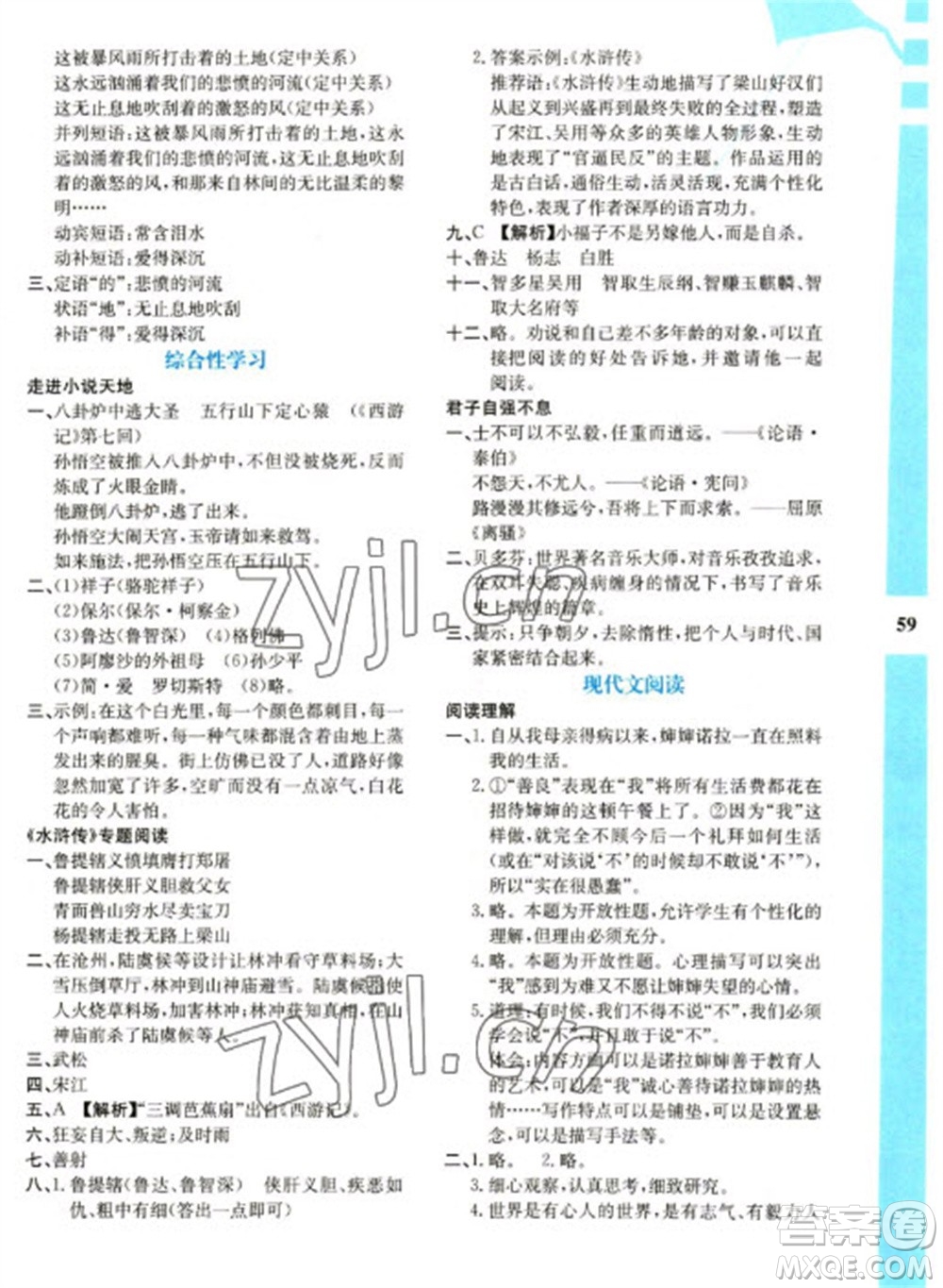 陜西人民教育出版社2023寒假作業(yè)與生活九年級語文人教版參考答案